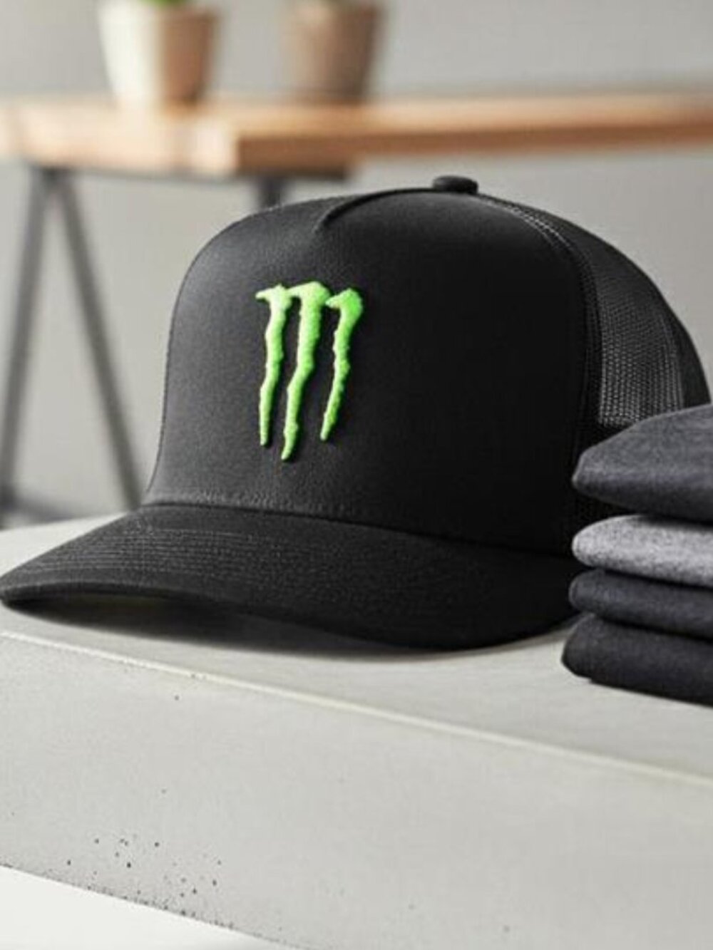 Retro Monster Energy Trucker Hat Vintage Green Embroidered Yupoong Flat Bill New